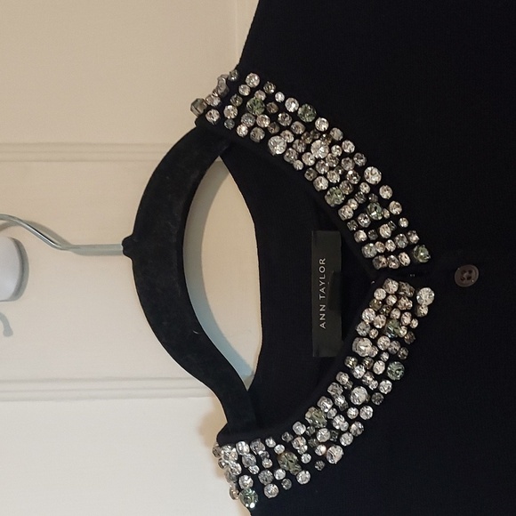 Ann Taylor Rhinestone Neckline Cardigan in Black - Picture 5 of 16